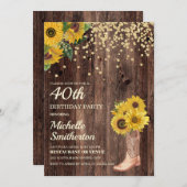 Rustic Sunflower Boots Glitter 40th Birthday Kaart (Voorkant / Achterkant)
