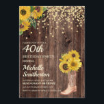 Rustic Sunflower Boots Glitter 40th Birthday Kaart<br><div class="desc">Robuust hout,  gele zonnebloemen met goudglitter en een cowboyboot met bloemen voor de feestdag van de 40e verjaardag van vrouwen. Neem contact met ons op voor hulp bij aanpassingen of om passende producten aan te vragen.</div>