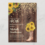 Rustic Sunflower Boots Glitter 40th Birthday Kaart<br><div class="desc">Robuust hout,  gele zonnebloemen met goudglitter en een cowboyboot met bloemen voor de feestdag van de 40e verjaardag van vrouwen. Neem contact met ons op voor hulp bij aanpassingen of om passende producten aan te vragen.</div>