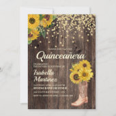 Rustic Sunflower Boots Glitter Quinceañera 15th Kaart (Voorkant)