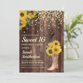 Rustic Sunflower Boots Glitter Sweet 16 Birthday Kaart (Staand voorkant)