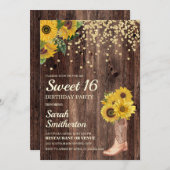 Rustic Sunflower Boots Glitter Sweet 16 Birthday Kaart (Voorkant / Achterkant)