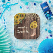 Rustic Sunflower Boots Glitter Sweet 16 Birthday Papieren Bordje (Feest)