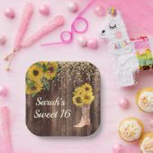 Rustic Sunflower Boots Glitter Sweet 16 Birthday Papieren Bordje (Feest)