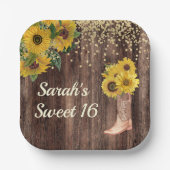 Rustic Sunflower Boots Glitter Sweet 16 Birthday Papieren Bordje (Voorkant)