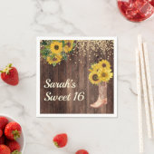 Rustic Sunflower Boots Glitter Sweet 16 Birthday Servet (Insitu)