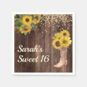 Rustic Sunflower Boots Glitter Sweet 16 Birthday Servet (Voorkant)