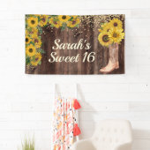 Rustic Sunflower Boots Glitter Sweet 16 Birthday Spandoek (Insitu)