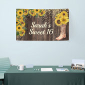 Rustic Sunflower Boots Glitter Sweet 16 Birthday Spandoek (Beurs)