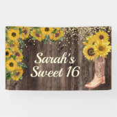 Rustic Sunflower Boots Glitter Sweet 16 Birthday Spandoek (Horizontaal)