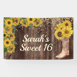 Rustic Sunflower Boots Glitter Sweet 16 Birthday Spandoek