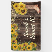Rustic Sunflower Boots Glitter Sweet 16 Birthday Spandoek (Verticaal)