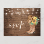 Rustic Sunflower Boots String Lights RSVP Uitnodiging Briefkaart (Voorkant)