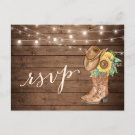 Rustic Sunflower Boots String Lights RSVP Uitnodiging Briefkaart
