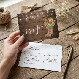 Rustic Sunflower Boots String Lights RSVP Uitnodiging Briefkaart