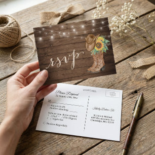 Rustic Sunflower Boots String Lights RSVP Uitnodiging Briefkaart