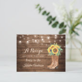 Rustic Sunflower Boots Vrijgezellenfeest Recipe Briefkaart (Staand voorkant)