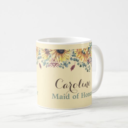 Rustic Sunflower Botanical Maid of Honor Mok (Voorkant rechts)