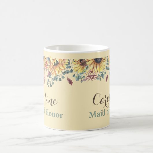 Rustic Sunflower Botanical Maid of Honor Mok (Center)