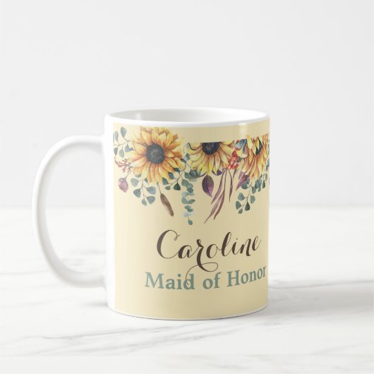 Rustic Sunflower Botanical Maid of Honor Mok (Links)