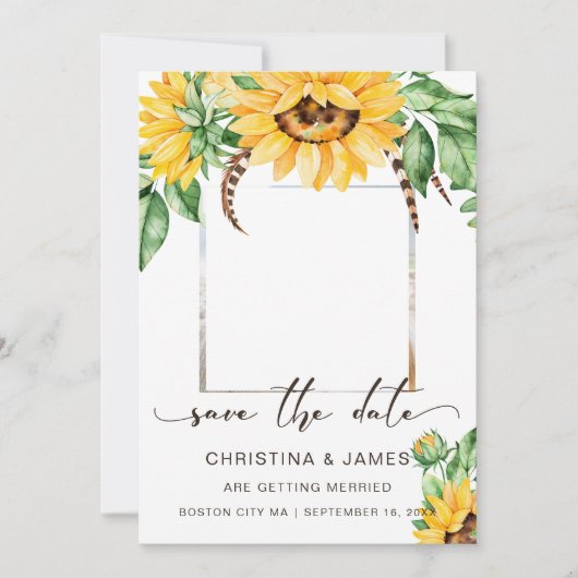Rustic Sunflower Bouquet-fotoscript Save The Date (Voorkant)