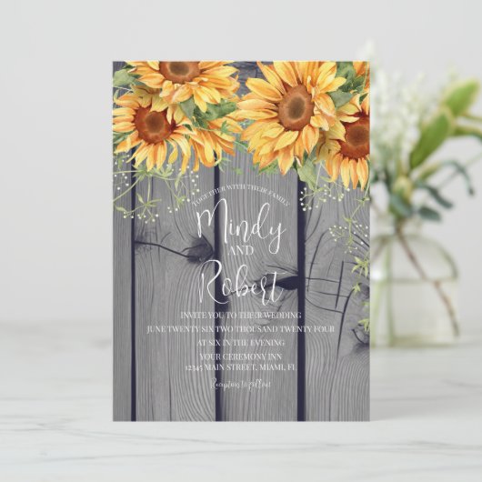 Rustic Sunflower Bouquet Waterverf Wedding Kaart (Staand voorkant)