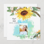 Rustic Sunflower Bridal Photo Square Kaart (Voorkant / Achterkant)
