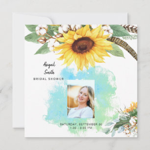 Rustic Sunflower Bridal Photo Square Kaart