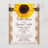 Rustic Sunflower Bridal Shower Invitation Briefkaa Uitnodiging Briefkaart (Voorkant)