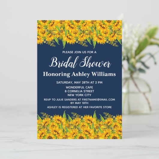Rustic Sunflower Bridal Shower Invitations Floral Kaart (Staand voorkant)