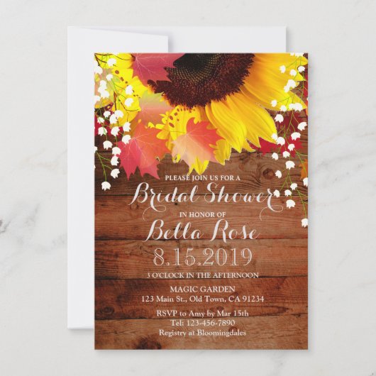 Rustic Sunflower Bridal Shower Invitations Kaart (Voorkant)
