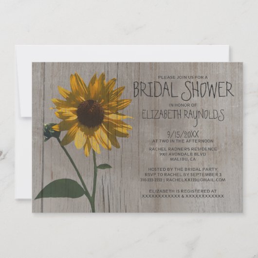 Rustic Sunflower Bridal Shower Invitations Kaart (Voorkant)