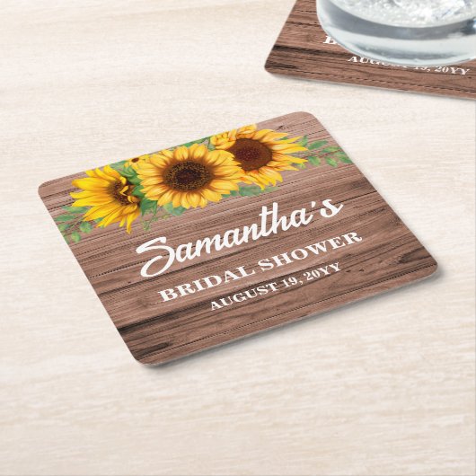 Rustic Sunflower Bridal Shower Kartonnen Onderzetters (Schuin)