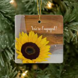 Rustic Sunflower Bridal Veil Land Verloving Keramisch Ornament