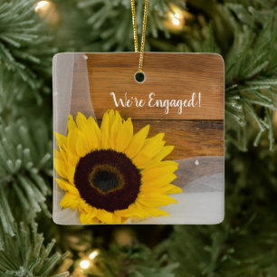 Rustic Sunflower Bridal Veil Land Verloving Keramisch Ornament