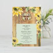 Rustic Sunflower Bride Foto Wood & Lichten Bridal Kaart (Staand voorkant)
