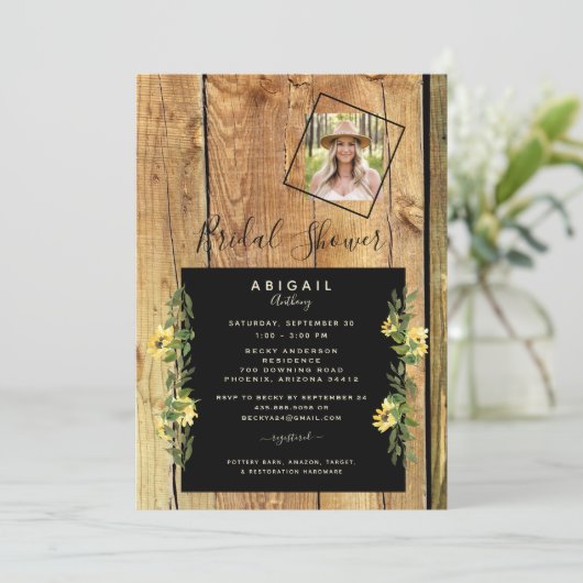 Rustic Sunflower Bride Photo Wood Vrijgezellenfees Kaart (Staand voorkant)