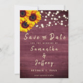 Rustic Sunflower Burdundy Wood Wedding Save The Date (Voorkant)