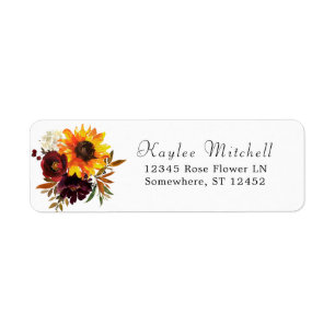 Rustic Sunflower Burgundy 2 Floral Return Address Etiket