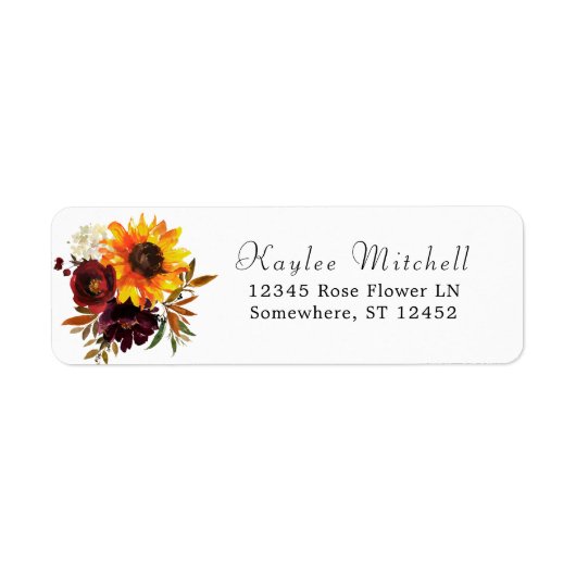 Rustic Sunflower Burgundy 2 Floral Return Address Etiket (Voorkant)