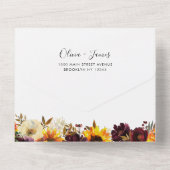 Rustic Sunflower Burgundy Floral Photo Wedding All In One Uitnodiging (Achterkant)
