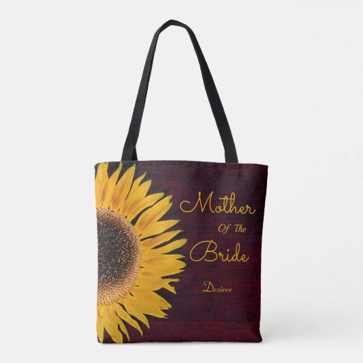Rustic Sunflower Burgundy Moeder van de Bride Tote Bag (Achterkant)
