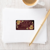 Rustic Sunflower Burgundy Wood Floral Adres Etiket (Insitu)