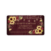Rustic Sunflower Burgundy Wood Floral Adres Etiket (Voorkant)
