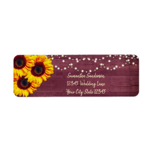 Rustic Sunflower Burgundy Wood Return Address Etiket