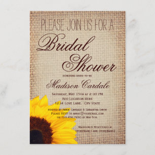 Rustic Sunflower Burlap Bridal Shower Invitations Kaart