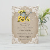 Rustic Sunflower Burlap en Lace Wedding Kaart (Staand voorkant)
