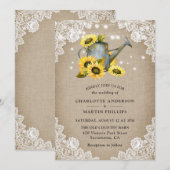 Rustic Sunflower Burlap en Lace Wedding Kaart (Voorkant / Achterkant)