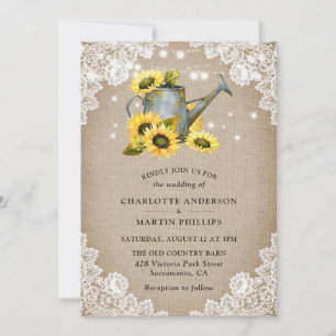 Rustic Sunflower  Burlap en Lace Wedding Kaart