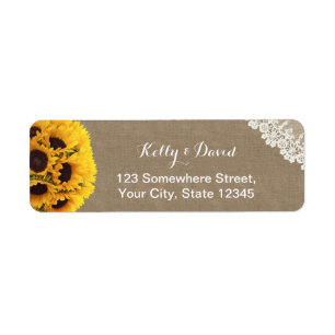 Rustic Sunflower Burlap Wedding Return Address Etiket
